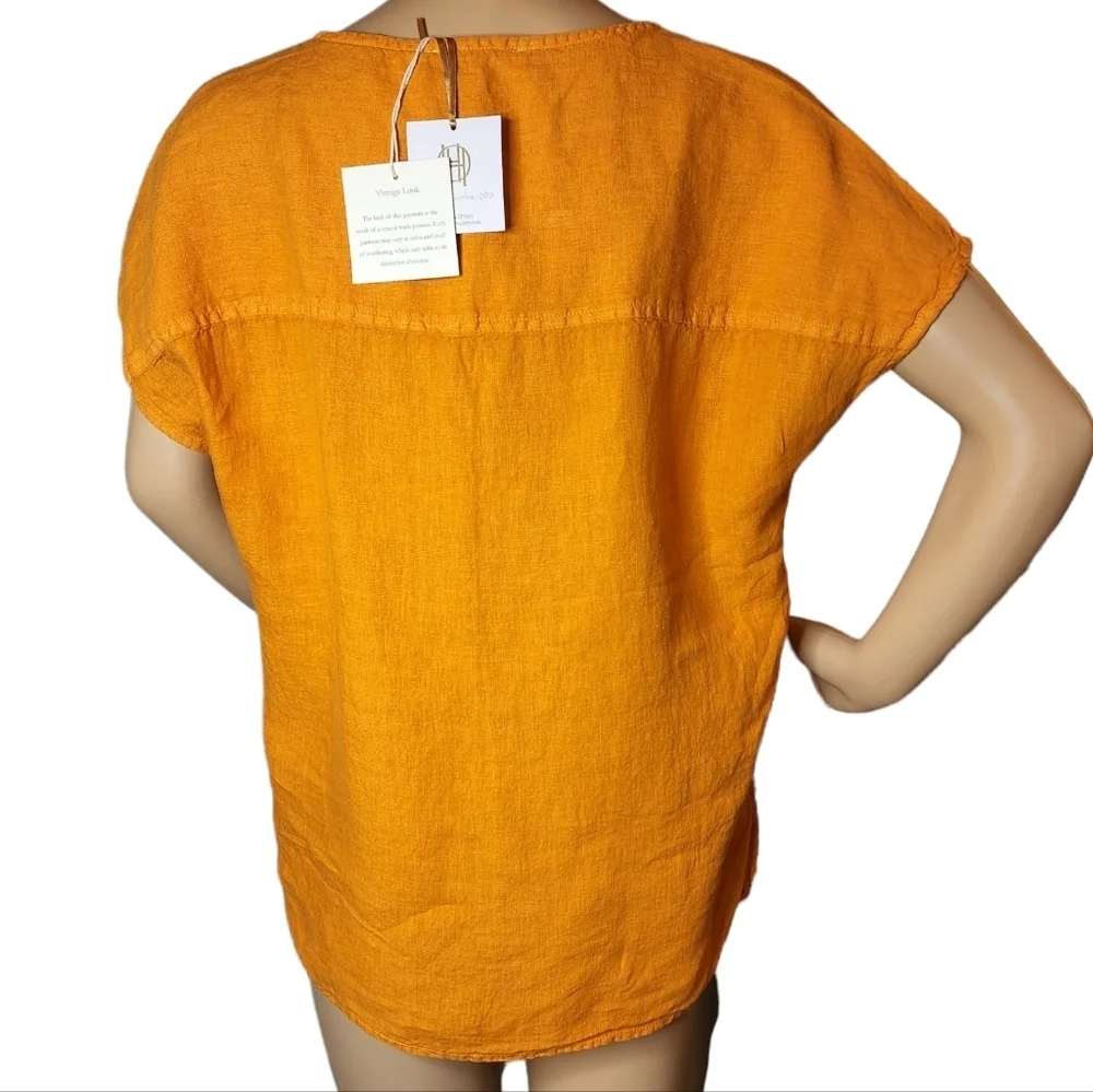 100%‎ Linen NWT House of Harlow Embroidered Orange Blouse Top Shirt Size M